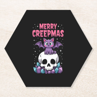 Posavasos De Papel Merry Creepmas Cat Pastel Goth Christmas Skull T-S