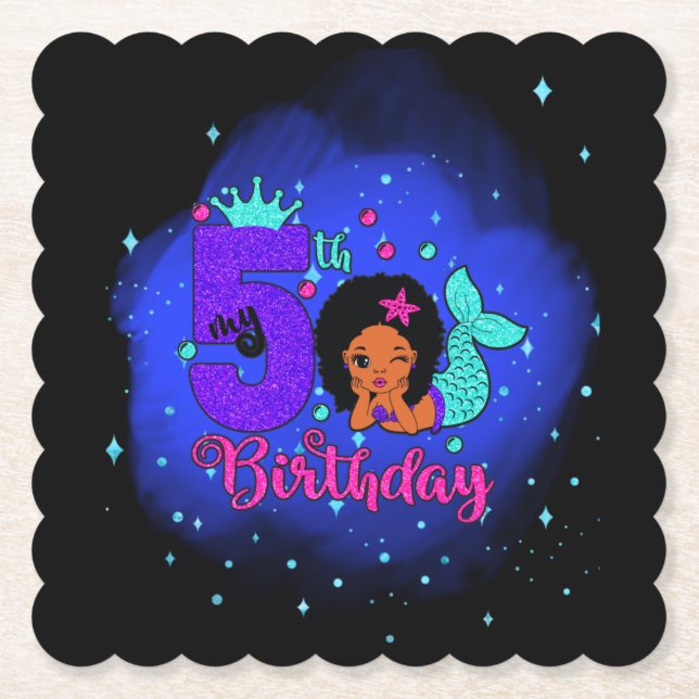Posavasos De Papel Mi sirena de cumpleaños número 5 (Anverso)