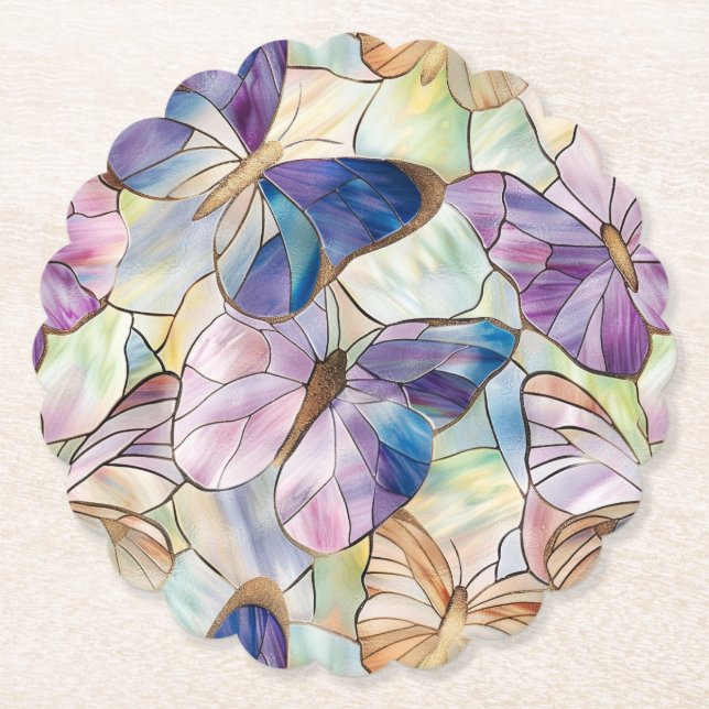 Posavasos De Papel Mint Aqua Blue Purple Butterflies (Anverso)
