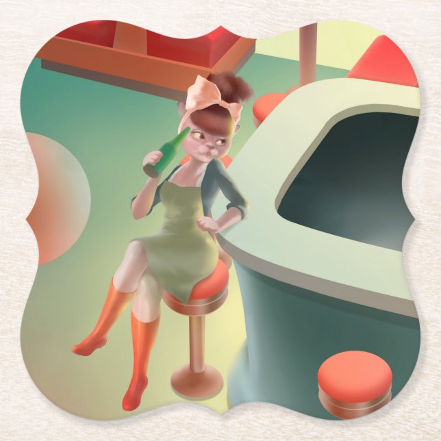 Posavasos De Papel Miss Meow - Serie nocturna de bares (Anverso)