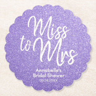 Posavasos De Papel Miss Purpurina violeta púrpura con ducha nupcial
