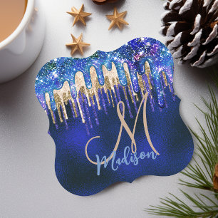 Posavasos De Papel Moda azul aqua unicornio purpurina de oro goteo mo