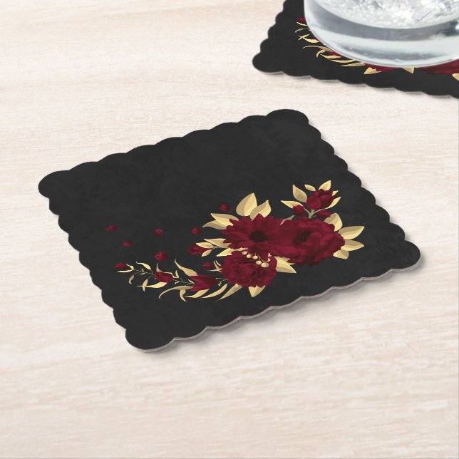Posavasos De Papel Moda burdeos y negro dorado (En perspectiva)