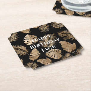 Posavasos De Papel Moda Hojas Tropicales de Oro Negro