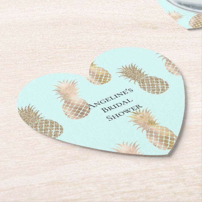 Posavasos De Papel Moda Mint Gold Glam Pineapples (En perspectiva)