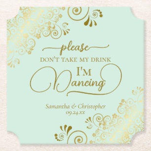 Posavasos De Papel Moda Mint Green & Gold No se tome mi Boda