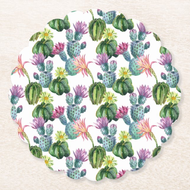 Posavasos De Papel Modelo del arte de los cactus de la acuarela (Anverso)
