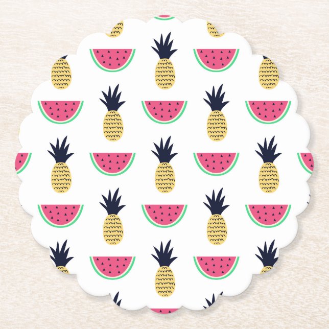 Posavasos De Papel Modelo lindo del Doodle de la piña y de la sandía (Anverso)