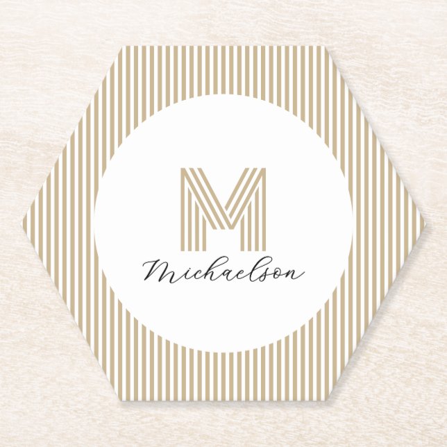 Posavasos De Papel Modern Minimal Gold Stripes Monogram (Anverso)