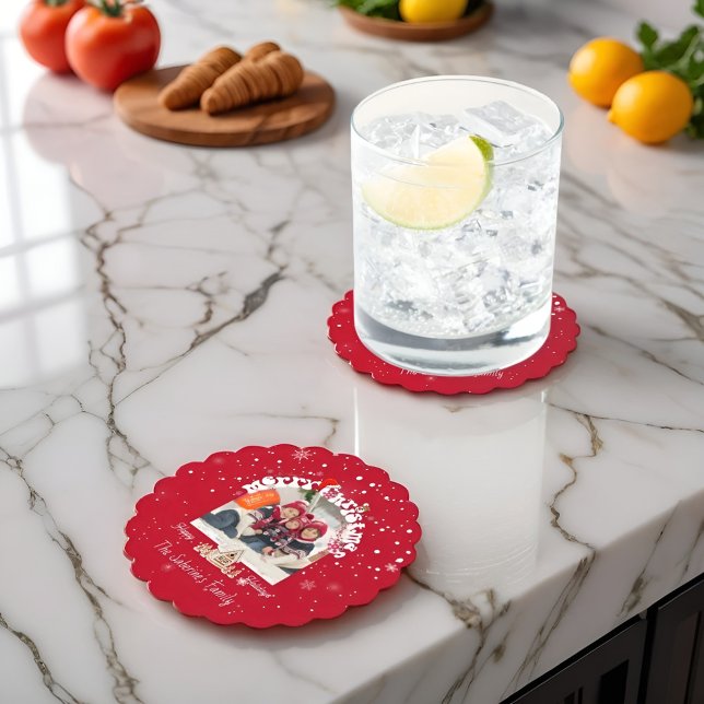 Posavasos De Papel Modern Red Curved Graffiti Merry Christmas Photos  (Subido por el creador)