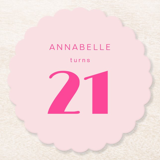 Posavasos De Papel Moderna 21ª Veintiún Fiesta de Cumpleaños Rosa (Anverso)