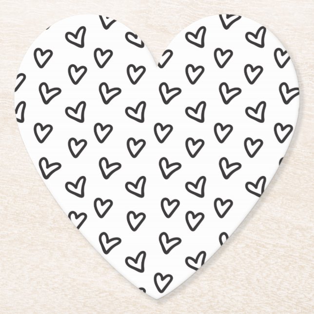 Posavasos De Papel Moderno Corazones Negros (Anverso)