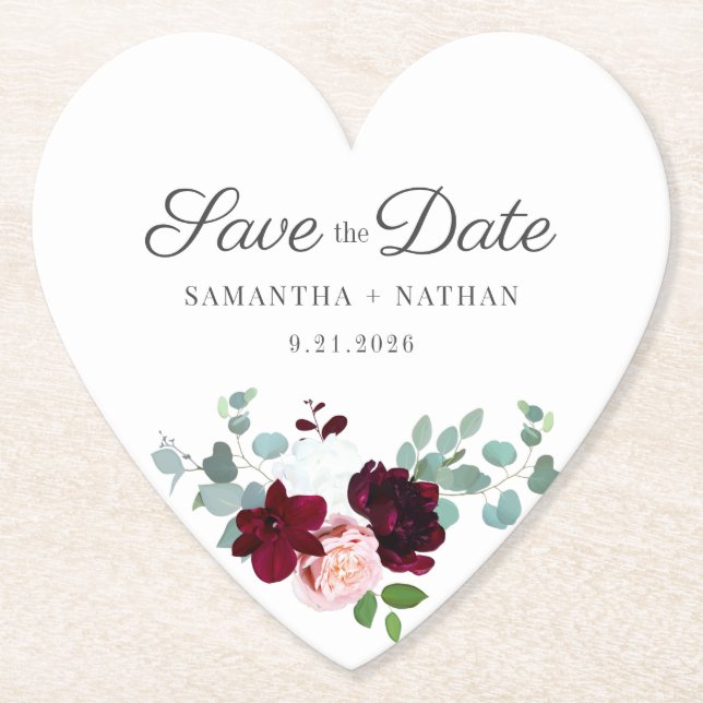 Posavasos De Papel Moderno Eucalyptus Floral Save the Date Boda (Anverso)