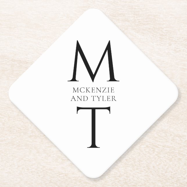 Posavasos De Papel Moderno Monograma Negrita Negrita Iniciales Negros (Anverso)