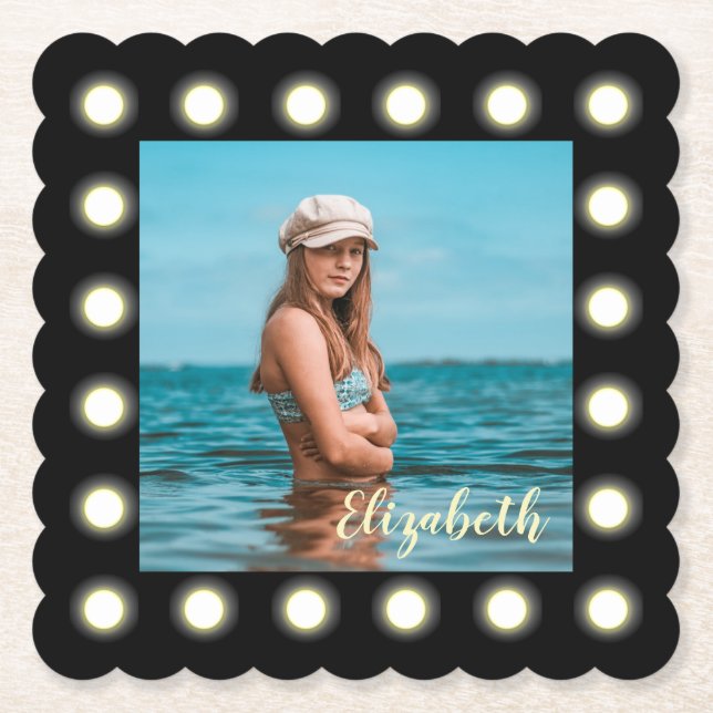 Posavasos De Papel Moderno y exclusivo marco de fotos en cuadrado neg (Anverso)