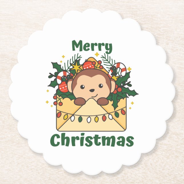 Posavasos De Papel Monkey Christmas Letter Winter Animals Monkeys (Anverso)
