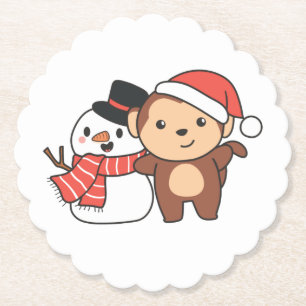 Posavasos De Papel Mono Con Snowman En Invierno Para Navidades