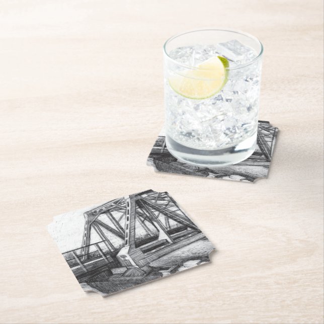 Posavasos De Papel Monocromo del puente antiguo pencilart (In situ)