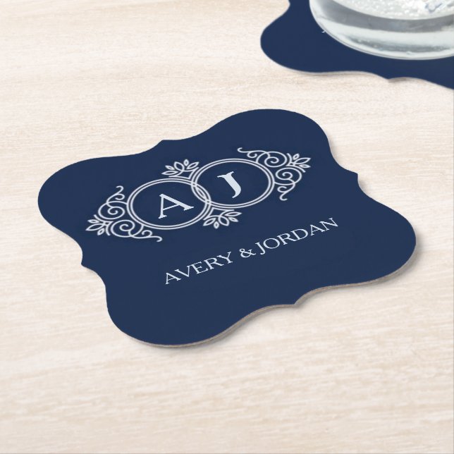 Posavasos De Papel Monogram initials wedding  frame minimal design  (En perspectiva)