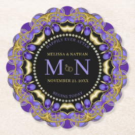 Posavasos De Papel Monograma Boda único de encaje de diamante de oro 