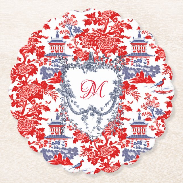 Posavasos De Papel Monograma de Chinoiserie Delft French Blue (Anverso)