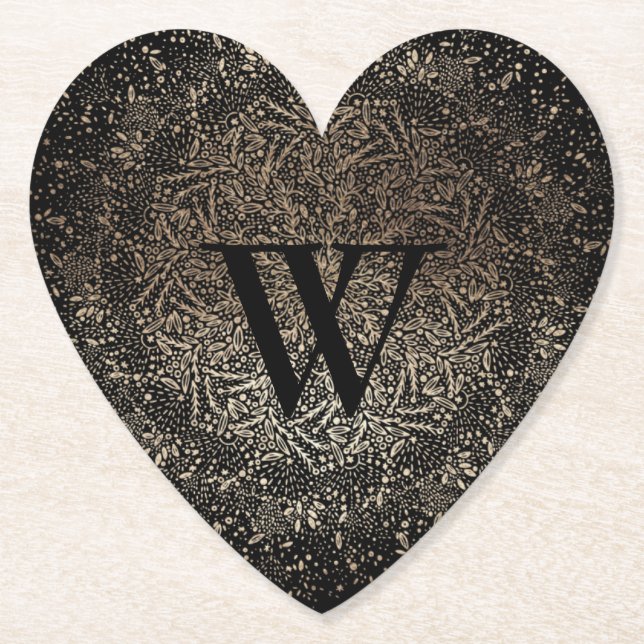 Posavasos De Papel Monograma de copo de nieve brillante oro negro (Anverso)