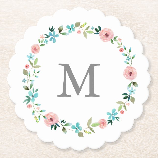 Posavasos De Papel Monograma de flor de primavera (Anverso)