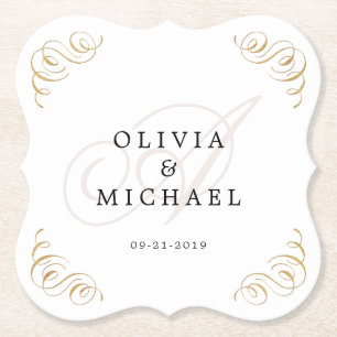 Posavasos De Papel Monograma de floritura vintage elegante en caligra