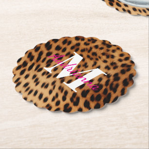 Posavasos De Papel Monograma de impresión de animales leopardos