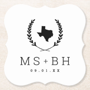 Posavasos De Papel Monograma de Laurel Escudo Texas Boda