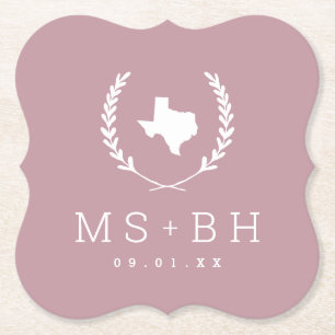Posavasos De Papel Monograma de Laurel Escudo Texas Boda Mauve