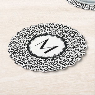Posavasos De Papel Monograma de Leopardo Blanco y Negro