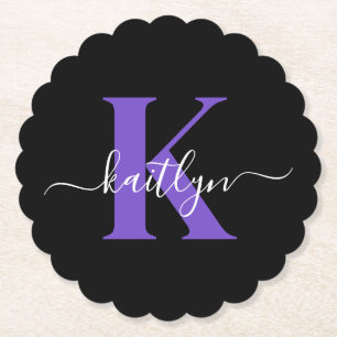 Posavasos De Papel Monograma de letra script morado negro moderno