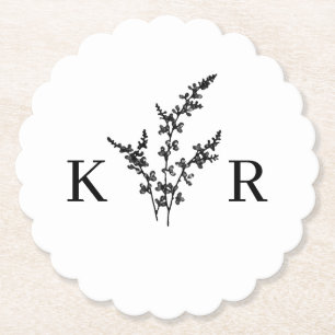 Posavasos De Papel Monograma de matrimonio personalizado Flor grabada