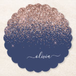 Posavasos De Papel Monograma de Purpurina rosa Rubor Rosa azul de la<br><div class="desc">Azul marino y oro Rosa - Rubor Purpurina de espuma rosada Script Monograma Nombre de las tiras de papel. Esto hace que la graduación perfecta, el cumpleaños, el boda, la ducha de novia, el aniversario, la ducha de bebé o la fiesta de soltera sea un regalo para alguien que ama...</div>