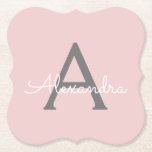 Posavasos De Papel Monograma de Rubor Gris rosa moderno con guión de<br><div class="desc">Máscaras de papel monograma Rubor con escritura simple rosa y gris. Esto hace que la graduación perfecta, el cumpleaños, el boda, la ducha de novia, el aniversario, la ducha de bebé o la fiesta de soltera sea un regalo para alguien que ama el lujo glam y los estilos de moda....</div>