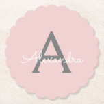 Posavasos De Papel Monograma de Rubor Gris rosa moderno con guión de<br><div class="desc">Máscaras de papel monograma Rubor con escritura simple rosa y gris. Esto hace que la graduación perfecta, el cumpleaños, el boda, la ducha de novia, el aniversario, la ducha de bebé o la fiesta de soltera sea un regalo para alguien que ama el lujo glam y los estilos de moda....</div>