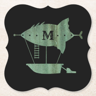 Posavasos De Papel Monograma del avión Steampunk Verdigris Bronze