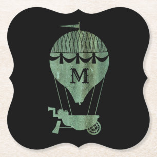 Posavasos De Papel Monograma del globo aerostático Steampunk Verdigri