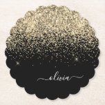 Posavasos De Papel Monograma del Purpurina negro dorado Nombre de la<br><div class="desc">Purpurina de guion de color negro y dorado Sparkle Monograma Nombre de papel Ataques de papel. Esto hace que la graduación perfecta, el cumpleaños, el boda, la ducha de novia, el aniversario, la ducha de bebé o la fiesta de soltera sea un regalo para alguien que ama el lujo glam...</div>