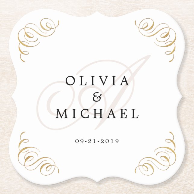 Posavasos De Papel Monograma elegante de caligrafía floreciente de ép (Anverso)