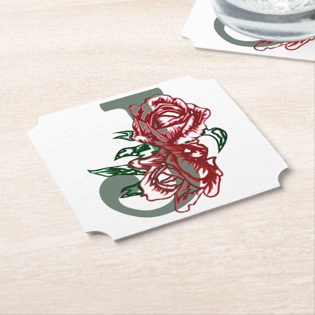 Posavasos De Papel Monograma floral J letra mayúscula (En perspectiva)