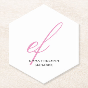 Posavasos De Papel Monograma gigante vertical blanco rosado