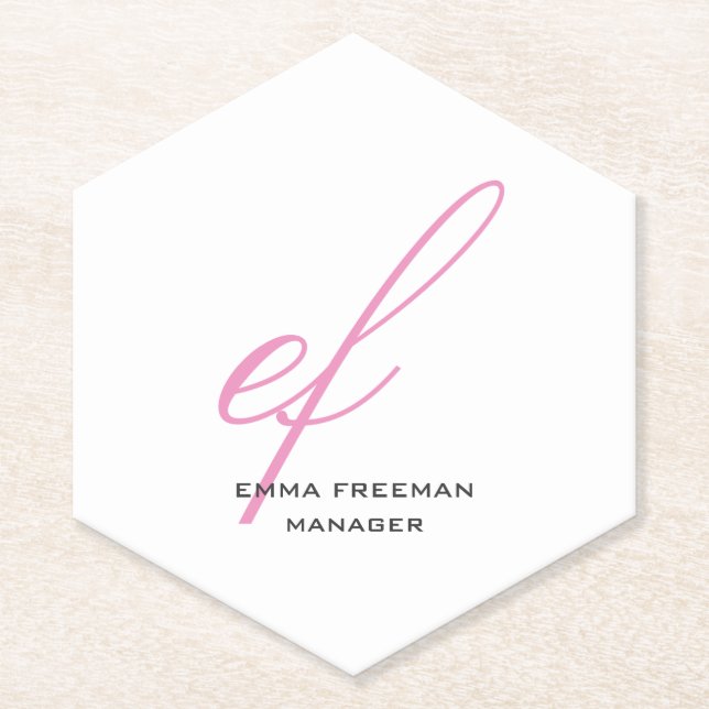 Posavasos De Papel Monograma gigante vertical blanco rosado (Anverso)