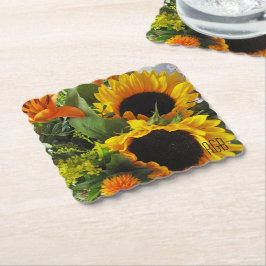 Posavasos De Papel Monograma, Hermosos Girasoles de Otoño