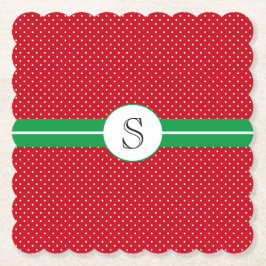 Posavasos De Papel Monograma inicial, verde rojo, puntos de polka bla