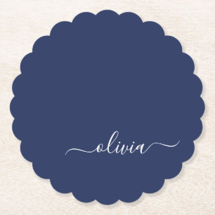 Posavasos De Papel Monograma moderno azul y blanco de la Marina