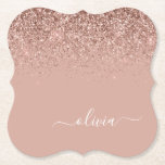 Posavasos De Papel Monograma monograma de guion de Purpurina rosa de<br><div class="desc">Oro Rosa - Bastones de papel con el nombre del monograma del Purpurina de chispa rosada Rubor. Esto hace que la graduación perfecta, el cumpleaños, el boda, la ducha de novia, el aniversario, la ducha de bebé o la fiesta de soltera sea un regalo para alguien que ama el lujo...</div>