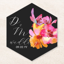 Monograma Negra Acuarela Floral Brillante Boda