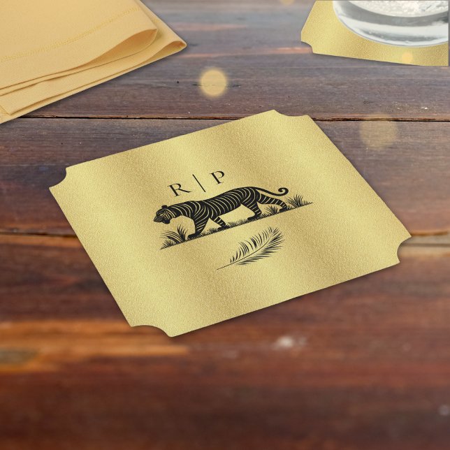 Posavasos De Papel Monograma negro de patrón elegante (Subido por el creador)